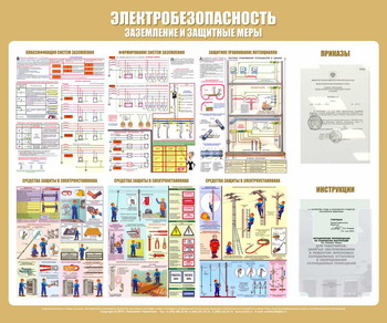 С24 Стенд электробезопасность (заземление и защитные меры) (1200х1000 мм, пластик ПВХ 3 мм, алюминиевый багет серебряного цвета) - Стенды - Стенды по электробезопасности - Магазин охраны труда ИЗО Стиль